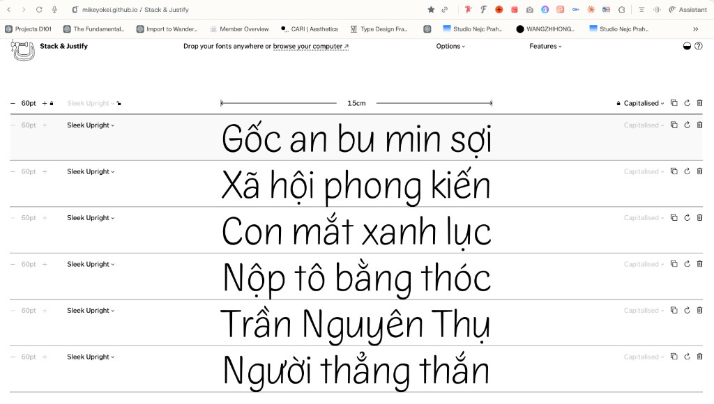 Stack & Justify type tester with Vietnamese support